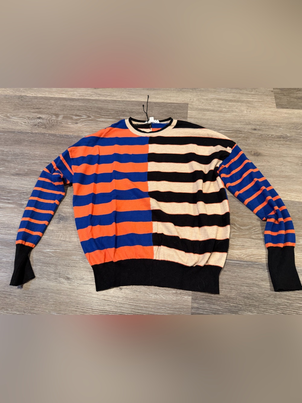 THML Striped Crewneck Sweater in Blue, Orange, Black & Cream